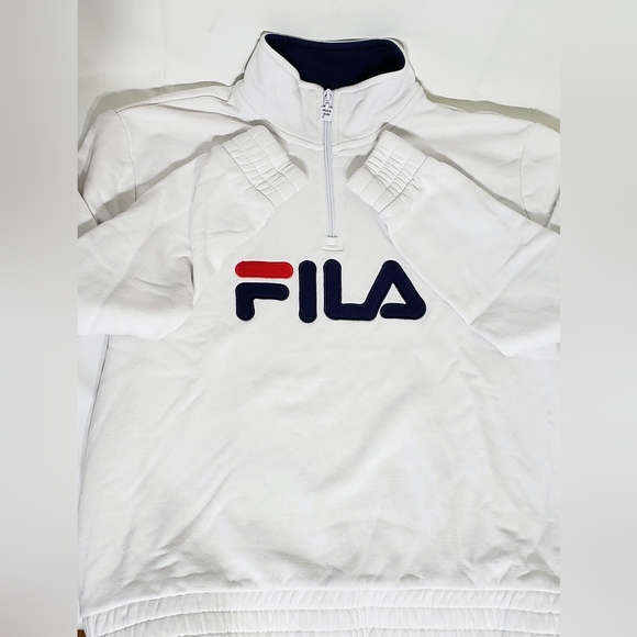 Fila Ladies' 1/4 Zip Fleece Pullover Sweatshirt, White/Navy Large - Picture 14 of 14
